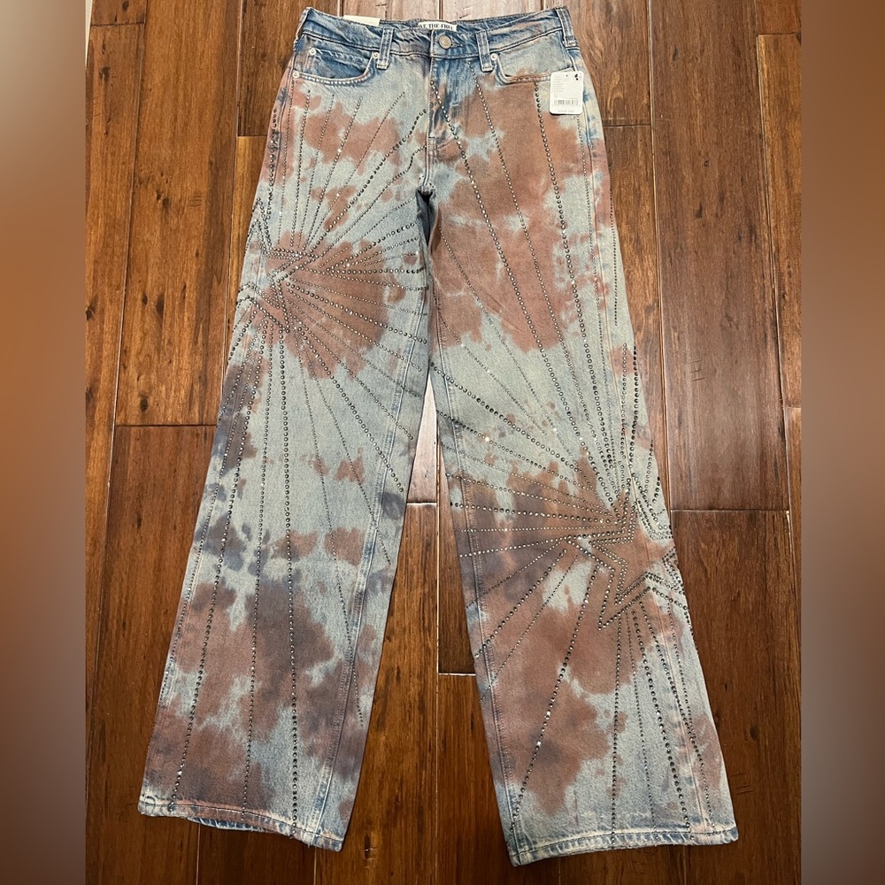 Free people Aurora Mid Rise Straight Jeans size 24 $248- Swarovski Crystals!! - Picture 11 of 16